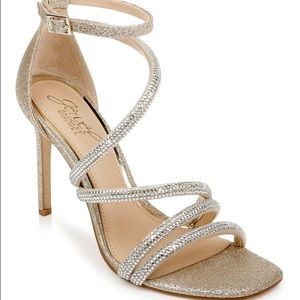 Badgley Mischka Nikki’s Crystal Embellished sandals in Light Gold